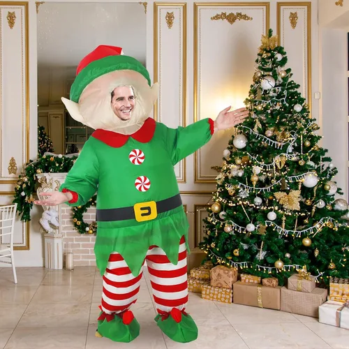 Vista 6 de Liliful Disfraz inflable de elfo de Navidad para adultos, divertido disfraz para adultos, hombres y mujeres, Navidad, Halloween, vacaciones, fiesta