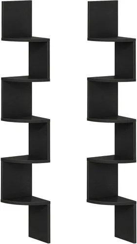 Vista 12 de HOOBRO Estante esquinero montado en la pared, juego de 2 estantes de esquina flotantes para pared, estantes esquineros de 4 niveles para sala