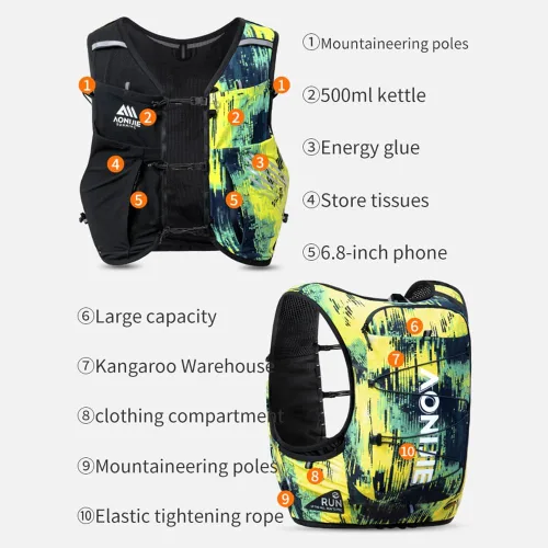 Vista 3 de YOUGLE Chaleco de hidratación para correr, mochila ligera de hidratación para hombres de 10 litros para carreras de maratón de trail running