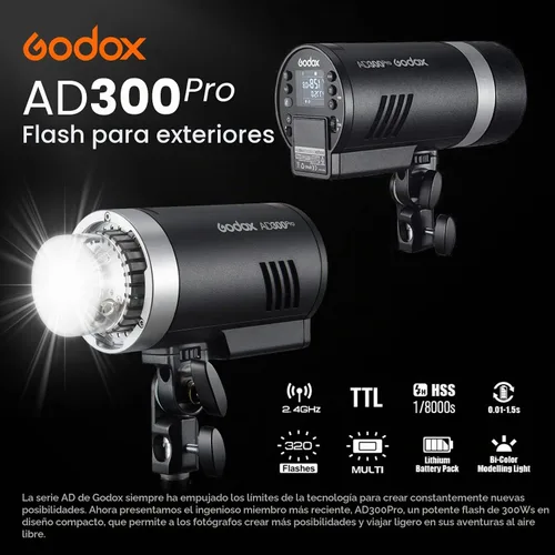 Vista 2 de Godox AD300 Pro AD300Pro Flash estroboscópico al aire libre, 300Ws TTL 1
