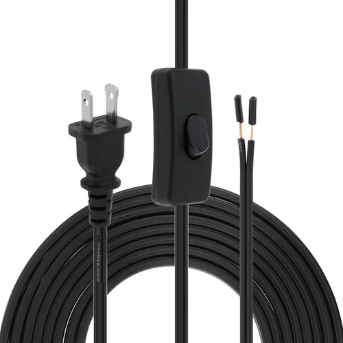 Vista 13 de RTNLIT Cable de lámpara de 6 pies con interruptor de botón de encendido/apagado y enchufe polarizado, extremos pelados listos para cableado, cable