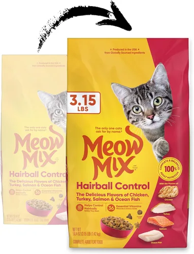 Vista 2 de Meow Mix Control de Bolas de Pelo Alimento Seco para Gatos, Bolsa de 3.15 Libras (Paquete de 4)