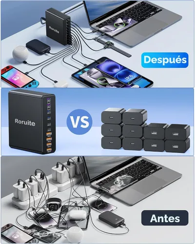 Vista 6 de Estación de carga USB C de 1000W, bloque de cargador USB C súper rápido de 120W PD GaN5 Type C for PC Laptop MacBook Pro/Air 10 Port Charger