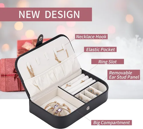Vista 3 de Smileshe Joyero para mujeres y niñas, pequeño estuche organizador de viaje portátil de piel sintética, cajas de almacenamiento para anillos, aretes