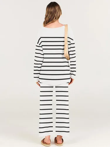 Vista 6 de ANRABESS Conjunto de 2 piezas para mujer, conjunto de suéter holgado holgado de punto de gran tamaño, conjunto de ropa de descanso a juego de moda