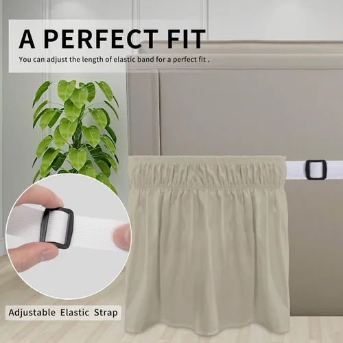 Vista 3 de Easy-Going - Falda de cama para cama Twin o Full, caída a medida de 18 pulgadas, con cinturón elástico ajustable, fácil de usar sin levantar el Beige