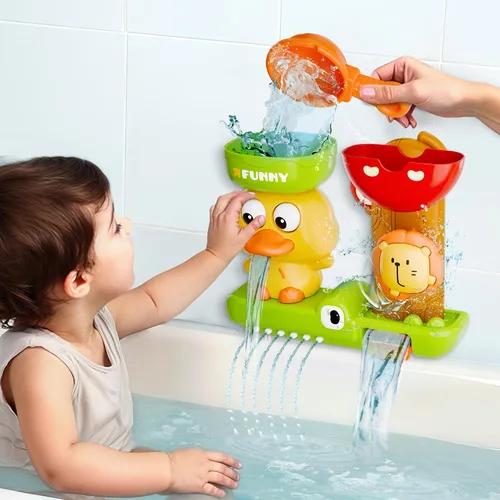 Vista 7 de iPlay, iLearn Juguete de baño para niños pequeños de 1 a 3 años, juguete de bañera de pato con ventosa, juego de bañera para niños, juego de ducha