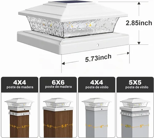 Vista 5 de Luces solares para tapas de postes para exteriores, paquete de 12, impermeables, luces para postes de cerca con 16 LED ultra brillantes que se Blanco
