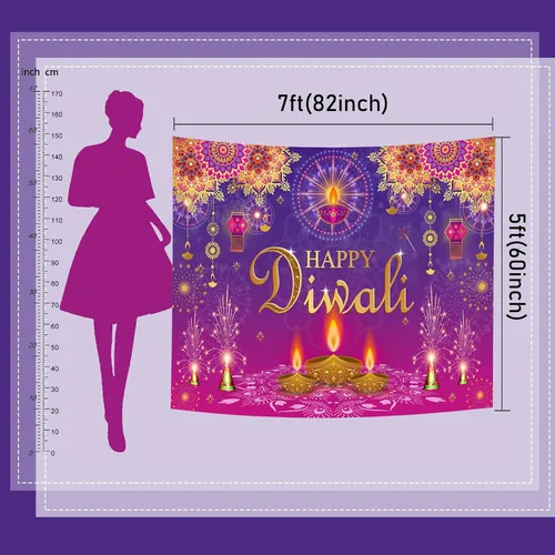 Vista 4 de Mocsicka Happy Diwali - Telón de fondo indio Deepavali Diwali Festival de luz, decoración de fiesta, linterna Rangoli, fotografía, pancarta