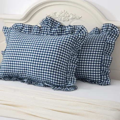 Vista 41 de Mywinlle juego de 2 fundas para cojín con volantes a cuadros negro/blanco, fundas de almohada decorativas de algodón lavado a cuadros estilo granja