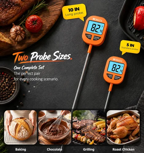 Vista 8 de BOMATA Digital Meat & Candy Thermometer 2 Pack, Include 10" & 5" Probes