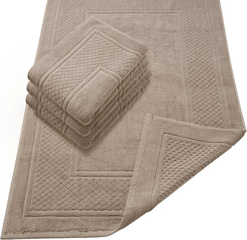 Vista 12 de Avalon Towels Juego de 2 tapetes de baño absorbentes 100% algodón, color beige, tapetes de baño de secado rápido para baños (22 x 34 pulgadas)