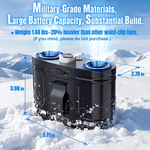 Vista 8 de Ventilador de cintura portátil AI 2026 de 25000 mAh, 100 velocidades 34000 RPM, ventilador de refrigeración corporal personal con linterna de 145