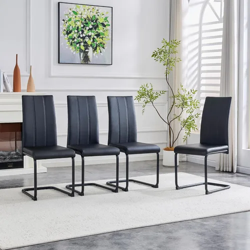 Vista 25 de Juego de 2 sillas de comedor, sillas de comedor tapizadas con respaldo alto negro con patas de metal cromado, sillas laterales de cocina modernas