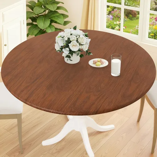 Vista 46 de Smiry Mantel redondo de pícnic, fundas de mesa elásticas impermeables para mesas de 18 a 24 pulgadas, manteles de vinilo con parte trasera
