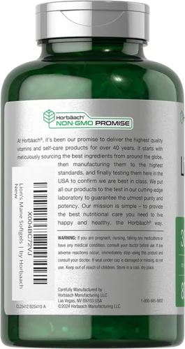 Vista 3 de Horbäach Suplemento de melena de león 3000 mg 80 cápsulas blandas absorbentes Extracto sin OMG y sin gluten