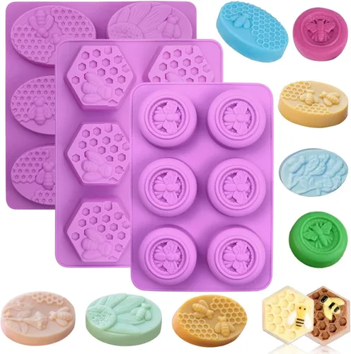 Vista 10 de Moldes de jabón de silicona, moldes de jabón con diferentes cavidades y formas, perfectos para hacer jabón, pasteles caseros, chocolates, postres
