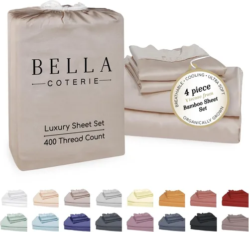 Vista 16 de Bella Coterie - Juego de sábanas tamaño individual, viscosa de bambú, de cultivo orgánico, ultrasuaves, refrescantes para calurosos, esquinas tipo