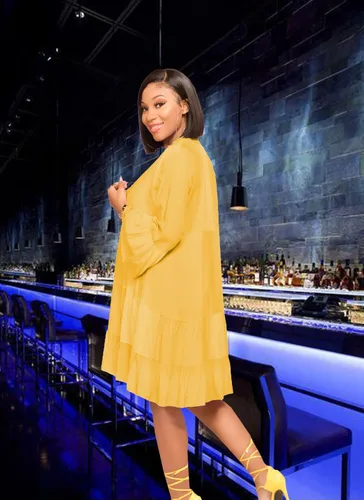 Vista 6 de FairyLove Women's Casual V Neck Dress Long Sleeve Flowy Babydoll Swing Ruffle Dress