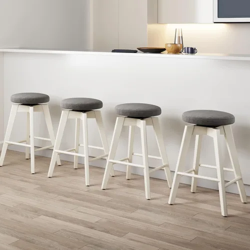 Vista 31 de Nathan James Barker Taburete de bar de altura de mostrador de madera maciza con cojín tapizado, taburete de isla sin respaldo con patas de madera