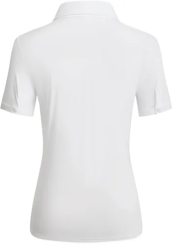 Vista 4 de Camisas con botones para mujer, elásticas, de manga corta, con cuello, sin arrugas, básica, de negocios, blusa de trabajo