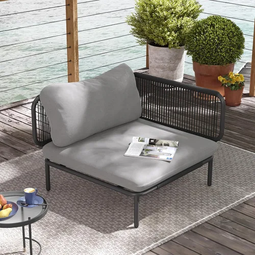 Vista 10 de Sofá modular moderno de 5 piezas para exteriores con mesa auxiliar, juego de conversación de patio de 31 pulgadas, resistente a la intemperie Gris