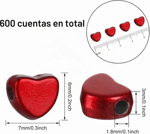 Vista 2 de Whaline 600 cuentas de corazón rojo amor corazón espaciador cuentas de día de San Valentín acrílico forma de corazón cuentas con cuerda elástica