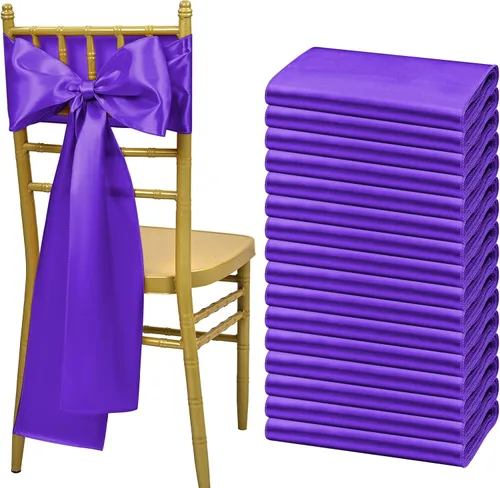 Vista 18 de Showgeous 60 cintas de satén color burdeos para decoración de sillas de recepción de boda, lazos para sillas de 7 x 78 pulgadas para banquetes
