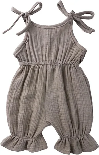 Vista 3 de Mameluco de lino y algodón para bebé niña con lazo de encaje, 1 pieza, ropa para bebé (verde, 6-12 meses)