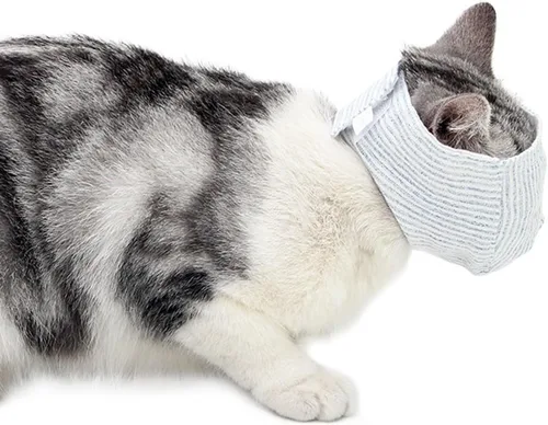 Vista 7 de Bozal de gato, protector bucal transpirable antimordedura anti maullido bozal para recortar uñas