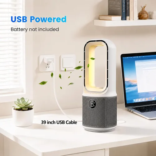 Vista 5 de Misby Ventiladores de escritorio pequeños y silenciosos, ventilador de mesa sin aspas de 13 pulgadas, 5 velocidades para un potente flujo de aire