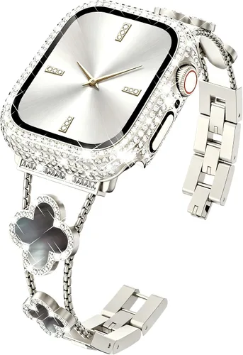 Vista 14 de KADES Bling Four-Leaf Clover Band for Apple Watch Bands Women's Wear Starlight/Iridescent