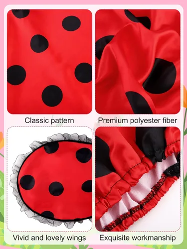 Vista 5 de AOTHSO Conjunto de 7 piezas de disfraz de mariquita para mujer, disfraz de mariquita para adultos, diadema, anteojos, calentadores de piernas