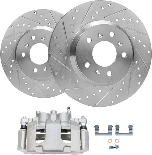 Vista 20 de Detroit Axle - Rotores de freno traseros perforados y ranurados + Reemplazo de calibrador de freno de disco trasero derecho para Acura TL Honda