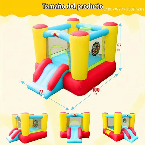Vista 2 de WELLFUNTIME - Castillo hinchable con tobogán, castillo para saltar para niños con soplador, castillo hinchable de 100x77x63 Pulgadas