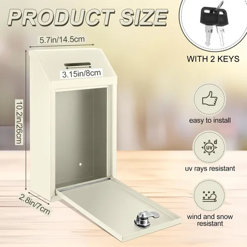Vista 2 de Yaocom Caja de Recolectión de Donaciones de Efectivo de Metal Caja de Sugerencias Segura con Cerradura Montada en la Pared Buzón de Entrega
