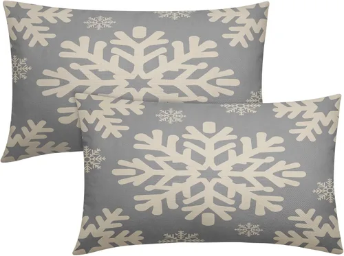 Vista 37 de Fundas de almohada decorativas de Navidad negras 40x40 cm con copos de nieve blancos de Navidad, juego de 2, temática rústica de invierno