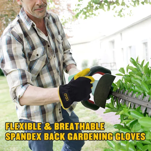 Vista 4 de AIGEVTURE Mens Leather Gardening Gloves Cowhide Leather Work Gloves Mechanics Construction