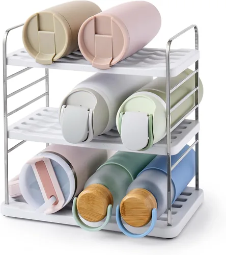 Vista 11 de YouCopia UpSpace Organizador de Armario para Botellas de Agua y Tazas de Viaje, Estante de Almacenamiento Ajustable para Organización de Cocina, 3