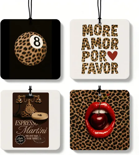 Vista 35 de Ambientador de coche de 8 bolas con estampado de leopardo de moda, 6 unidades, retro coqueta, guepardo, póquer, ambientador colgante para bar