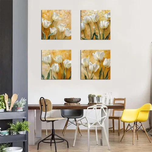 Vista 61 de Wall HDQ Arte de pared de flores para baño, dormitorio, sala de estar, decoración de pared azul y naranja, pintura floral, lienzo impreso, imagen