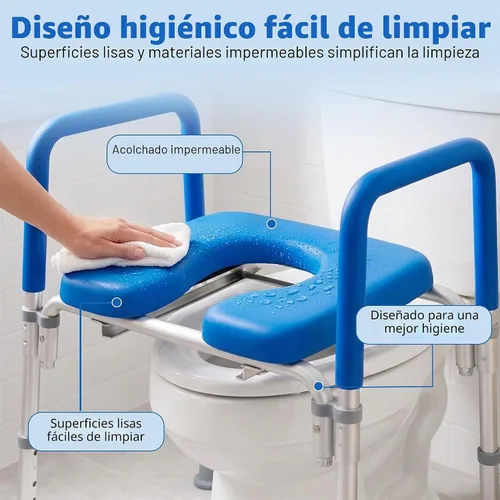 Vista 5 de Ultimate - Asiento de inodoro elevado con asas, cómoda para mesita de noche, reposabrazos acolchados, altura ajustable, asiento de inodoro elevado