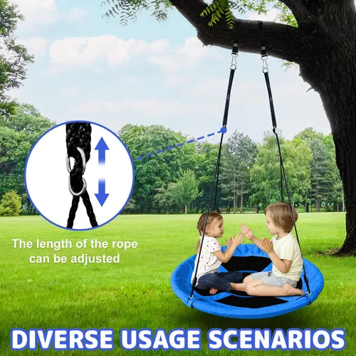 Vista 3 de Columpio de platillo para niños, columpio de árbol al aire libre de 40 pulgadas con capacidad de peso de 660 libras, tela impermeable Oxford 900D