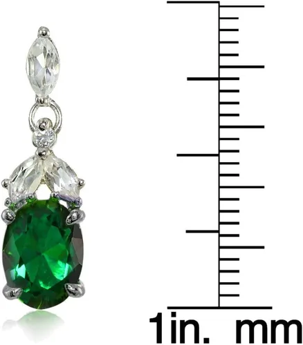 Vista 3 de Aretes colgantes ovalados de plata de ley con piedra natal genuina o creada y topacio blanco