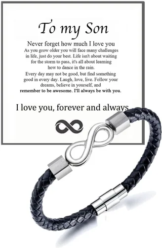 Vista 8 de LIU JUN Pulsera con texto en inglés «To My Man» para hombre, infinito de cuero trenzado para marido, regalos inspiradores de esposa "I Love You