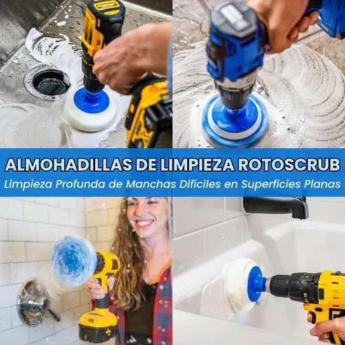 Vista 4 de RotoScrub Kit de cepillo de limpieza de taladro y almohadillas de esponja - Limpiador eléctrico para interiores y exteriores para bañeras, duchas