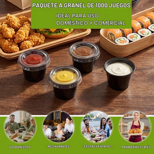 Vista 6 de Macarrie 1000 tazas de 1 oz con tapas para porciones de salsa de plástico