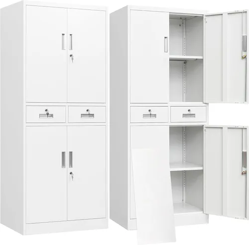 Vista 14 de BESFUR Armario de almacenamiento de metal de 36 pulgadas de alto, gabinete de metal negro con 2 puertas con cerradura y 2 estantes ajustables