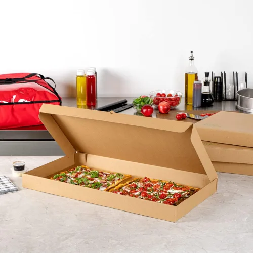 Vista 42 de Restaurantware - Cajas para pizza, 50 unidades, 14 x 7 x 1.5 pulgadas, embalaje de papel de cartón corrugado con bloqueo de pestañas, resistente a