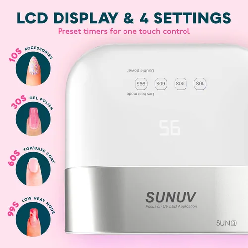 Vista 3 de SUNUV SUN3 - Lámpara de uñas UV, guantes UV para manicura de gel con protección UV, luz UV de secado rápido para uñas con ajustes ajustables